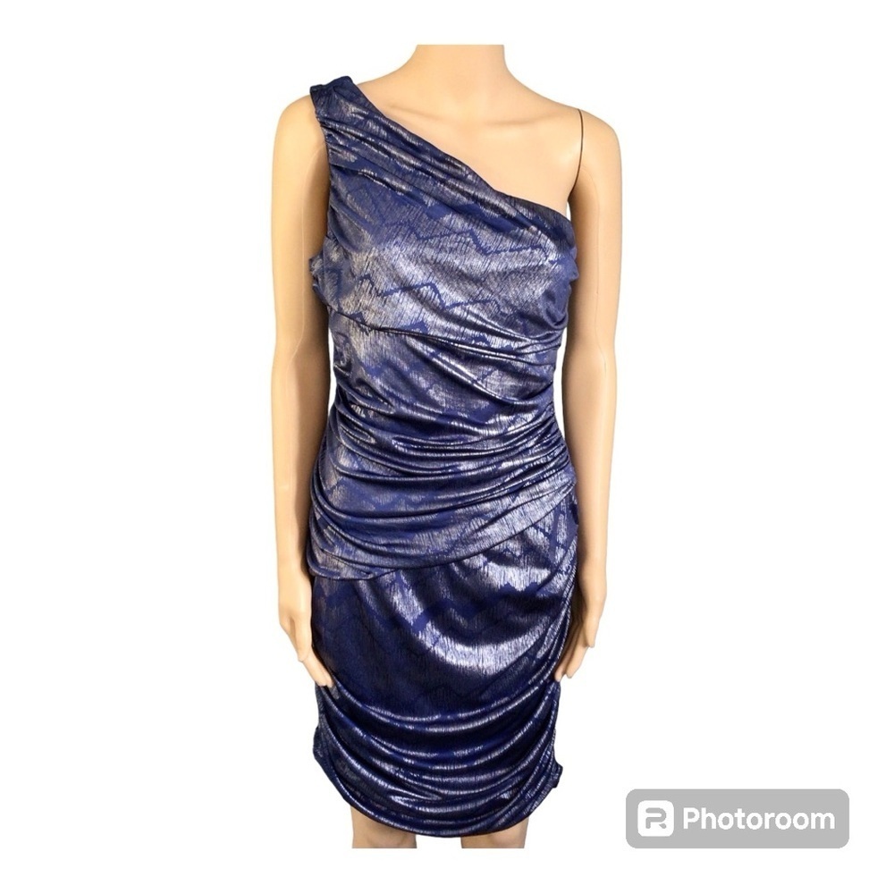 Studio Y Shimmering Navy One-Shoulder Cocktail Party Dress Size Medium